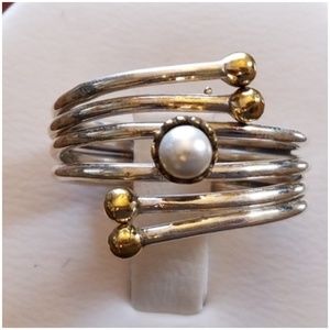Sterling Silver Wrap Ring with French Pearl (Note Wear on Pearl!)